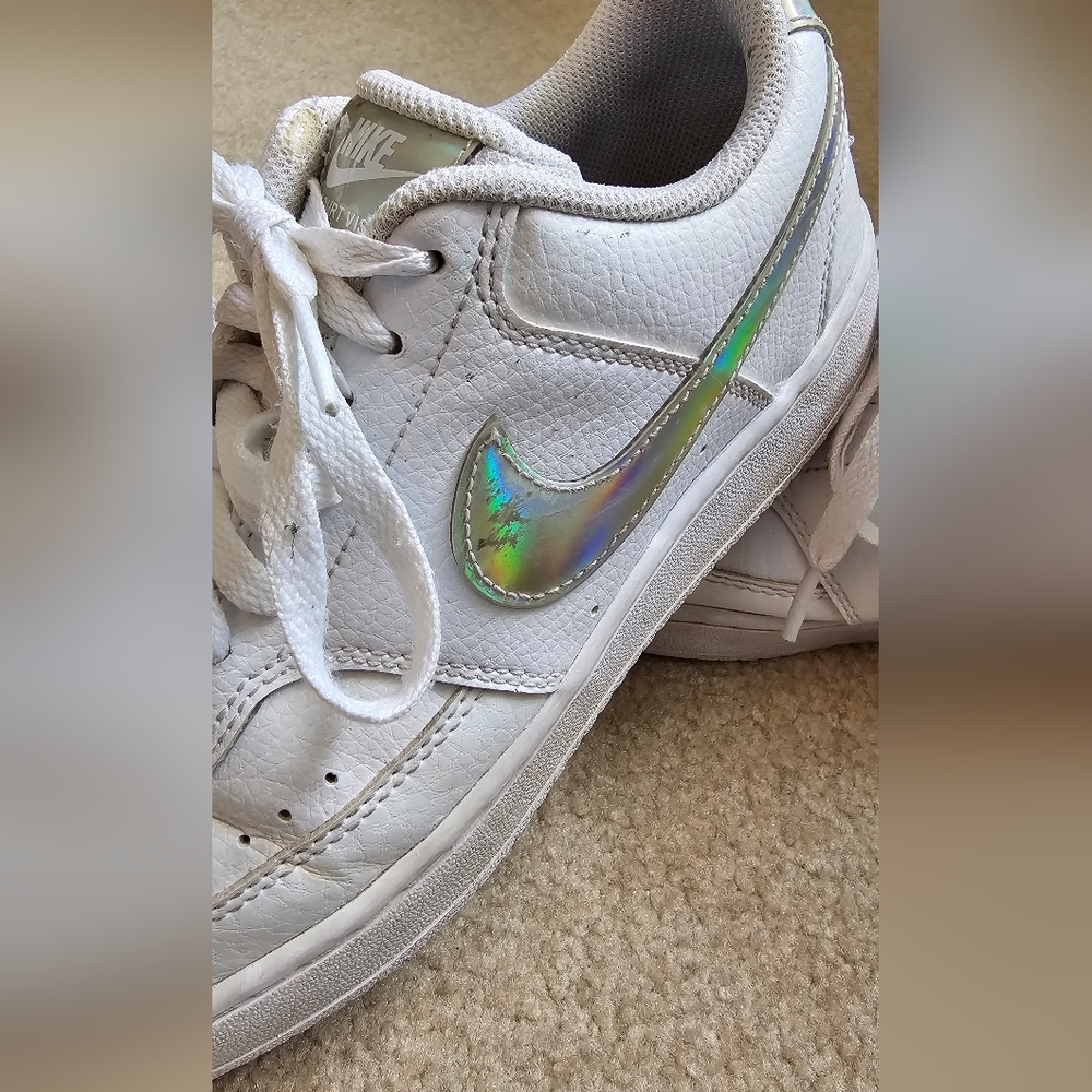 Nike Court Vision Low Metallic Silver White Sneakers Size 8 - Picture 3 of 7